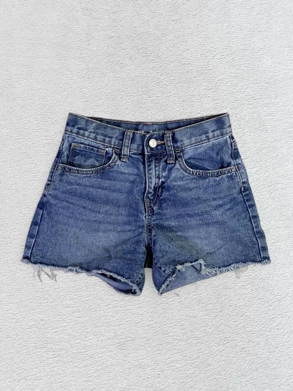 Old Navy High Rise Adjustable Blue Raw Frayed Denim Jean Jort Shorts, Girls’ 10